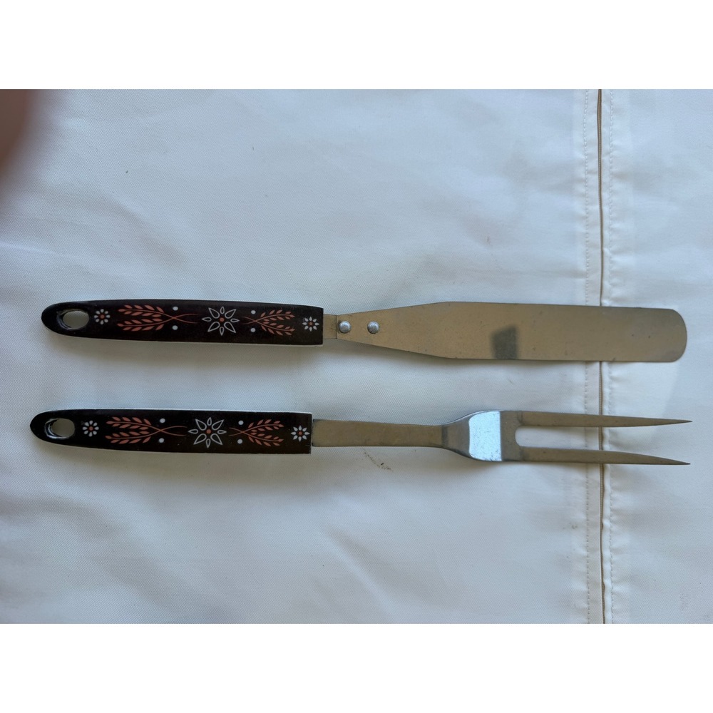 Vintage Japan Stainless Steel Serving Set Floral Wheat Spreader & Meat Fork MCM
